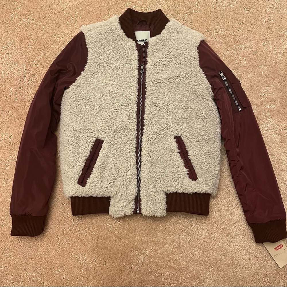 NWT Levi’s Sherpa Puffer Burgundy Bomber Jacket size Small